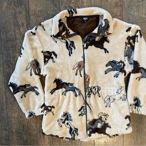 vintage horse western print fleece jacket cream brown black